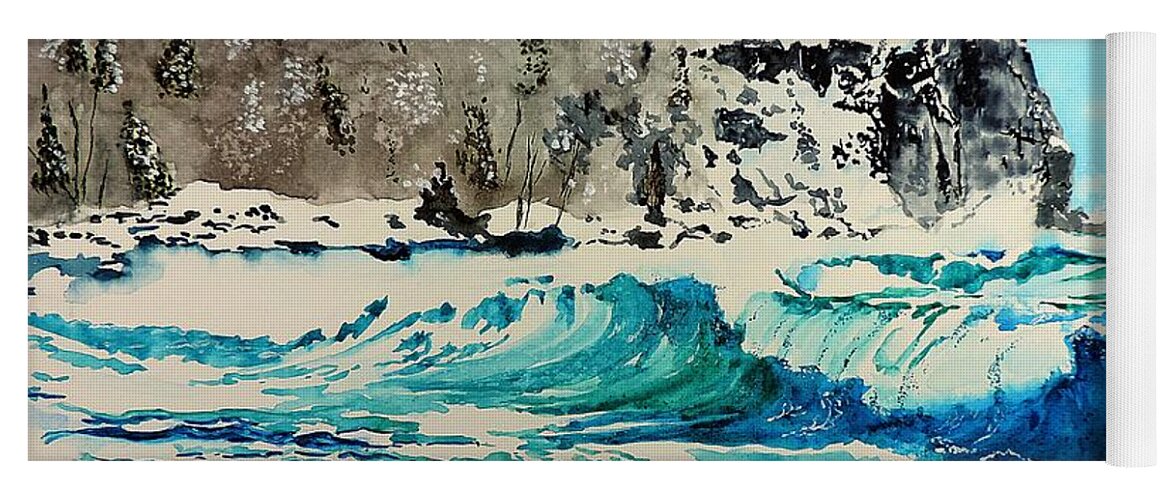 Split Rock Yoga Mat featuring the painting Rough Water at Split Rock by Tom Riggs