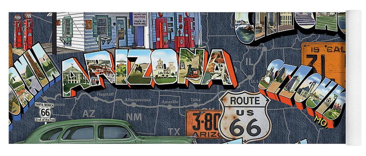Route 66 Yoga Mat featuring the digital art Route 66-JP3940 by Jean Plout