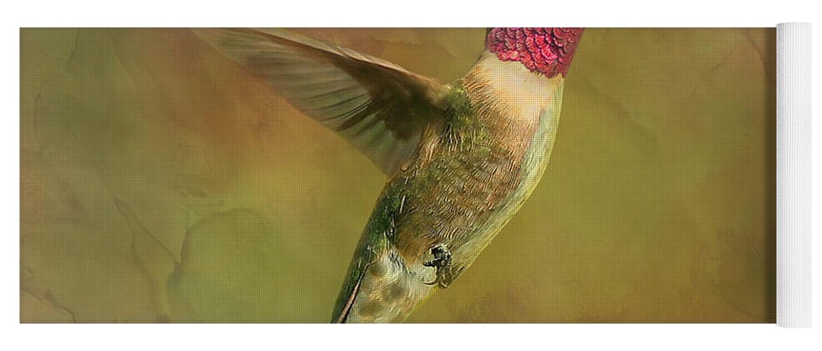 Ruby Throated Hummingbird Yoga Mat featuring the photograph Ruby throated Hummingbird Inflight by Sandi OReilly