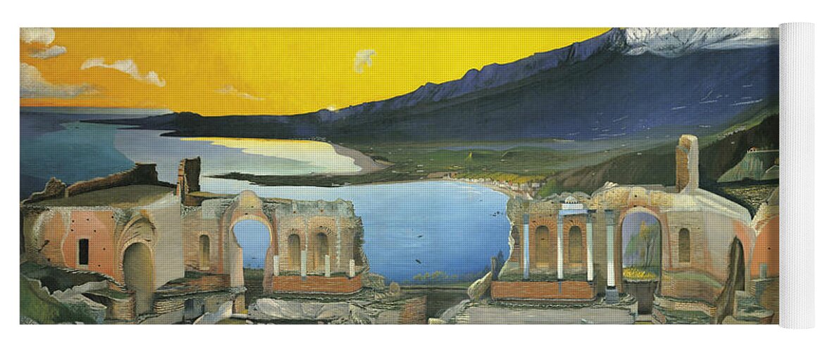 19th Century Art Yoga Mat featuring the painting Ruins of the Greek Theatre at Taormina by Tivadar Csontvary Kosztka