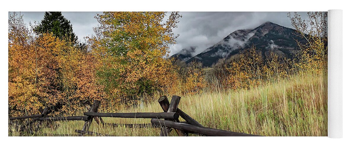 Teton Mountain Yoga Mat featuring the photograph Autumn Rustic Teton Ranch Fence by Norma Brandsberg