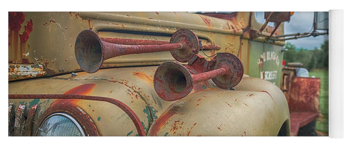 Ford Tow Truck Yoga Mat featuring the photograph Rusty Horns by Guy Whiteley
