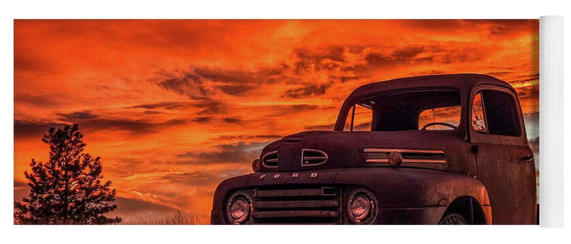1948 Yoga Mat featuring the photograph Rusty Truck Sunset by Dawn Key