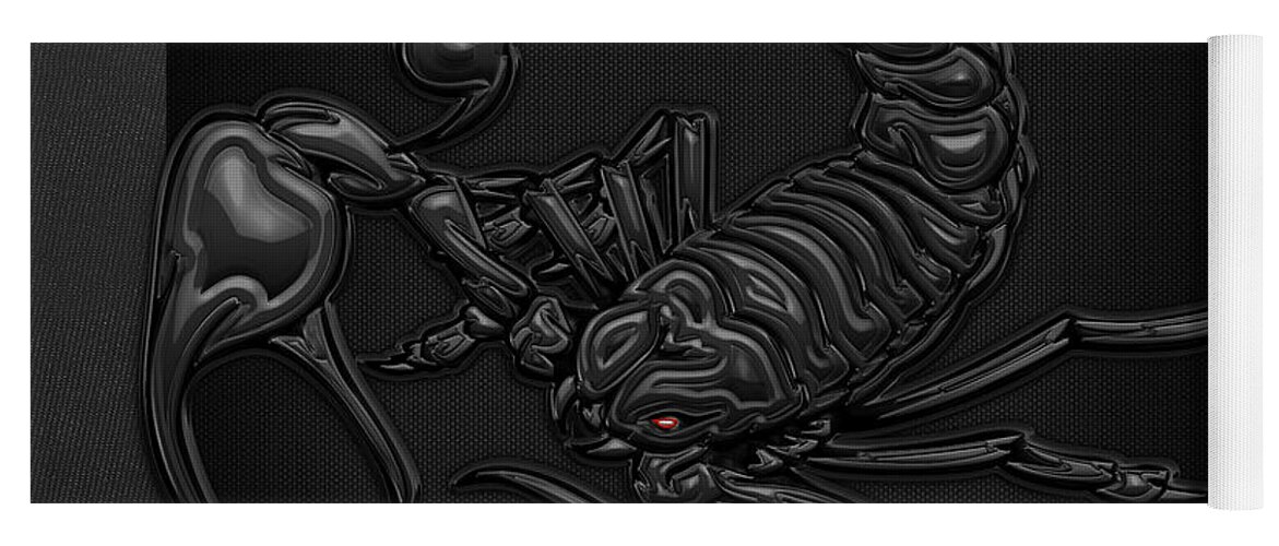 'beasts Yoga Mat featuring the digital art Sacred Black Scorpion on Black Canvas by Serge Averbukh