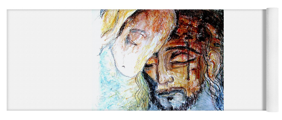 Jesus Yoga Mat featuring the mixed media Sacrifice Lamb of God by Sarah Hornsby
