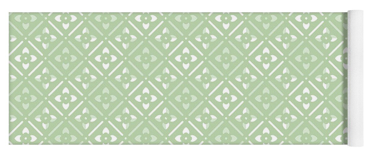 Green Yoga Mat featuring the digital art Sage Green Floral Print by Inspired Arts