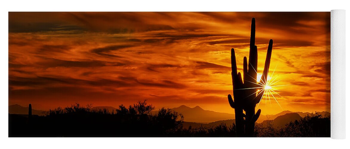 Saguaro Yoga Mat featuring the photograph Saguaro Sunset H31 by Mark Myhaver