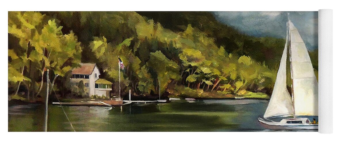 Lake Morey Yoga Mat featuring the painting Sailboat on Lake Morey by Nancy Griswold