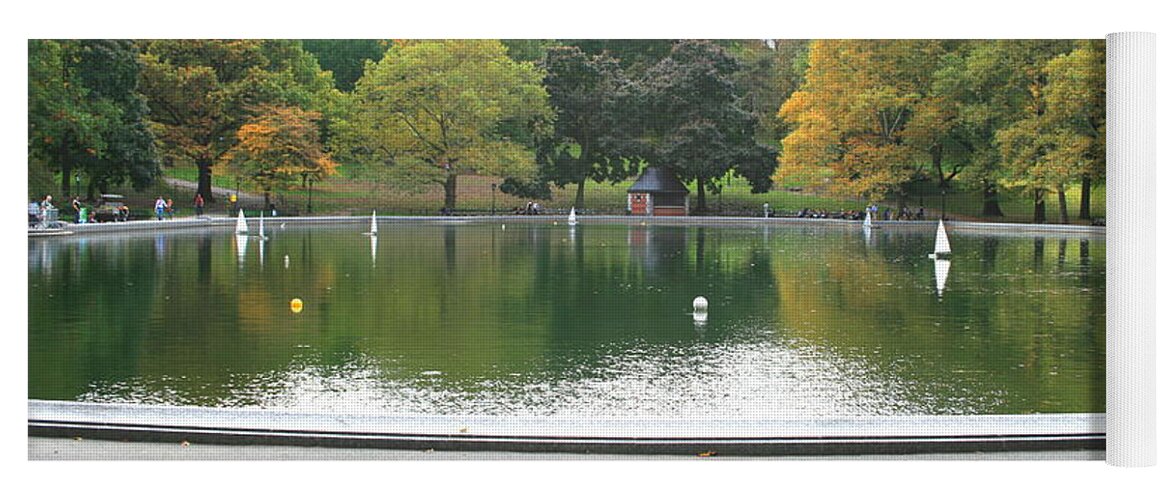 Central Park Sailboat Pond Yoga Mat featuring the photograph Sailboat Pond Panorama by Christopher J Kirby