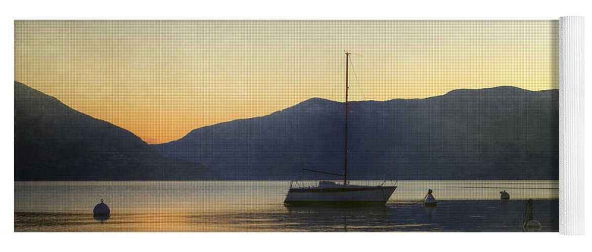 Boat Yoga Mat featuring the photograph Sailing Boat In The Sunset by Joana Kruse