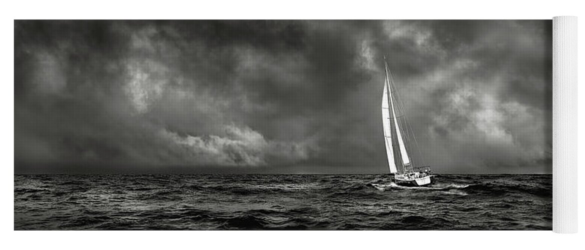 Wine Dark Sea Yoga Mat featuring the photograph Sailing The Wine Dark Sea in Black and White by Endre Balogh