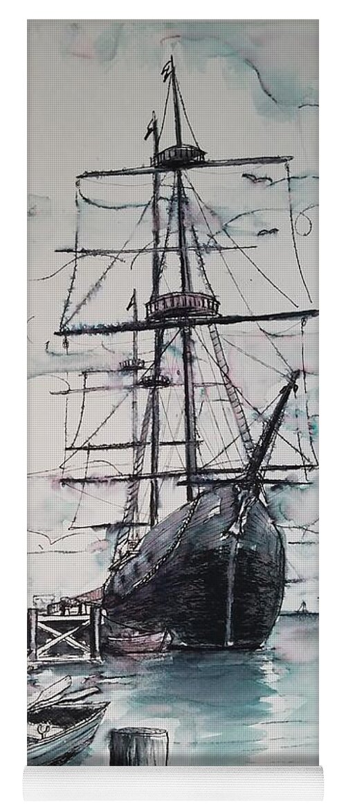 Sail Yoga Mat featuring the drawing Sailing Vessel Pandora by Vic Delnore