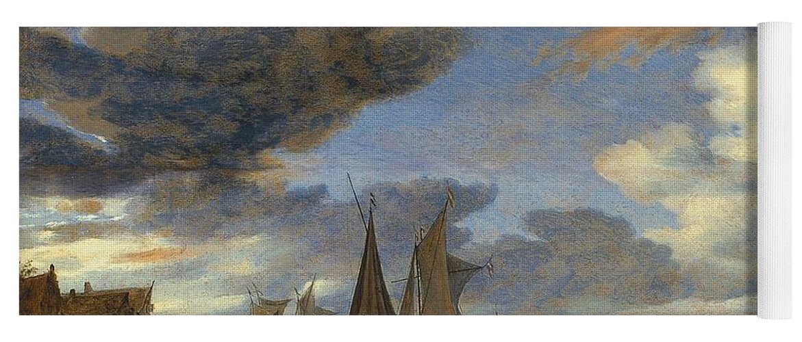Sailing Vessels moored near a Village 1660 by Salomon Jacobsz van Ruysdael  Yoga Mat by Salomon Jacobsz van Ruysdael | Pixels