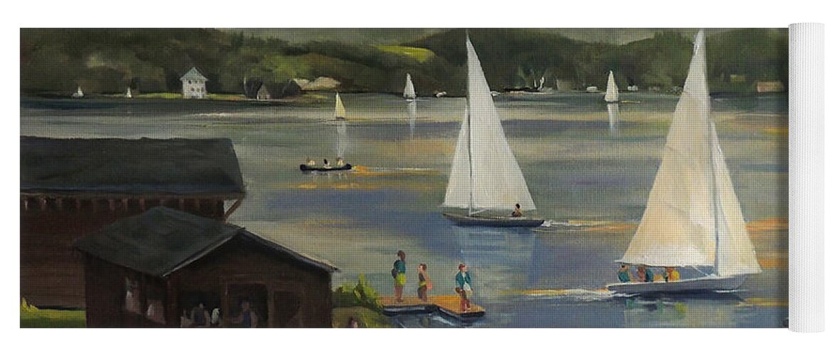Sailing Yoga Mat featuring the painting Sailing at Lake Morey Vermont by Nancy Griswold