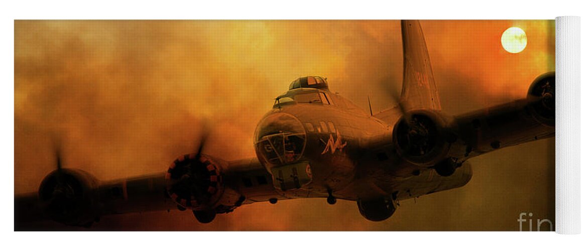 B17 Flying Fortress Yoga Mat featuring the digital art Sally B - Fire by Airpower Art