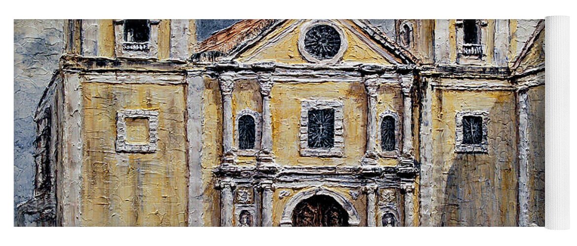 Churches Yoga Mat featuring the painting San Agustin Church 1800s by Joey Agbayani