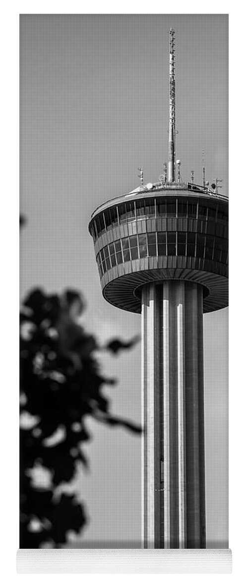 America Yoga Mat featuring the photograph San Antonio Tower of the Americas - Black and White by Gregory Ballos