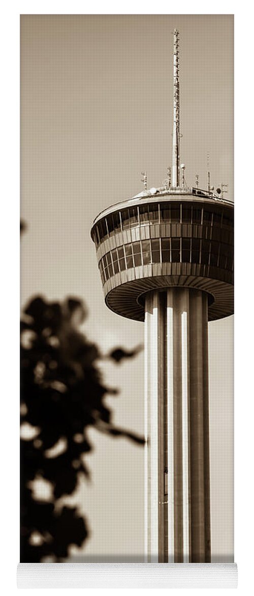 America Yoga Mat featuring the photograph San Antonio Tower of the Americas - Sepia by Gregory Ballos