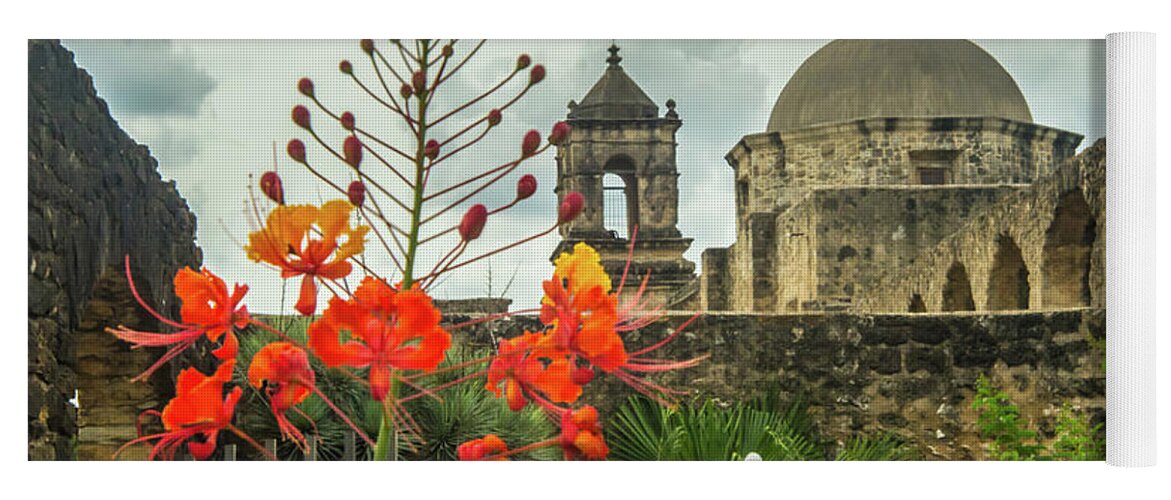 San Antonio Yoga Mat featuring the photograph Mission San Jose with Pride of Barbados by Michael Tidwell