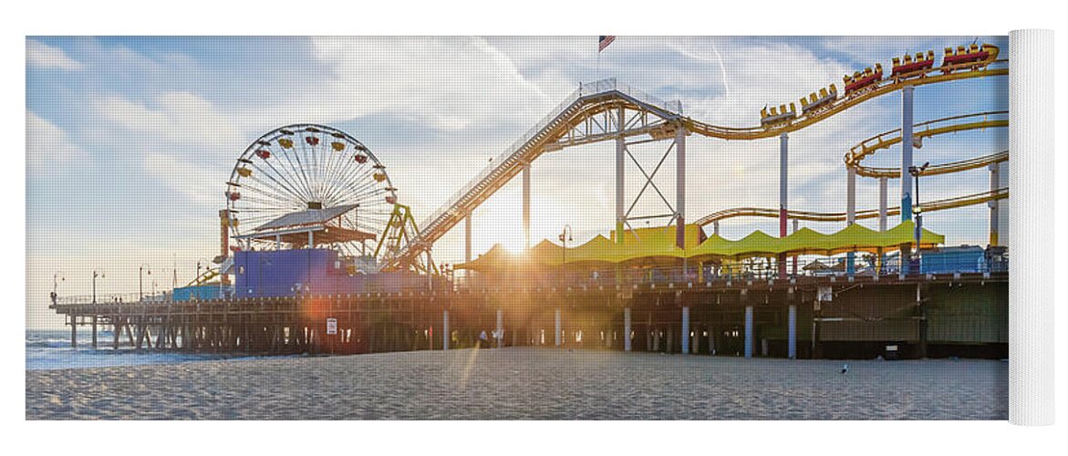 Santa Monica Pier Yoga Mat featuring the photograph Santa Monica Pier Roller Coaster On Top by Scott Campbell