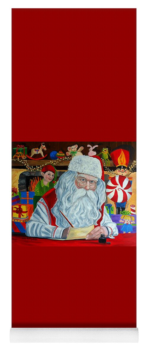 Santa Yoga Mat featuring the painting Santa's Making A List-Christmas Holiday painting by Julie Brugh Riffey
