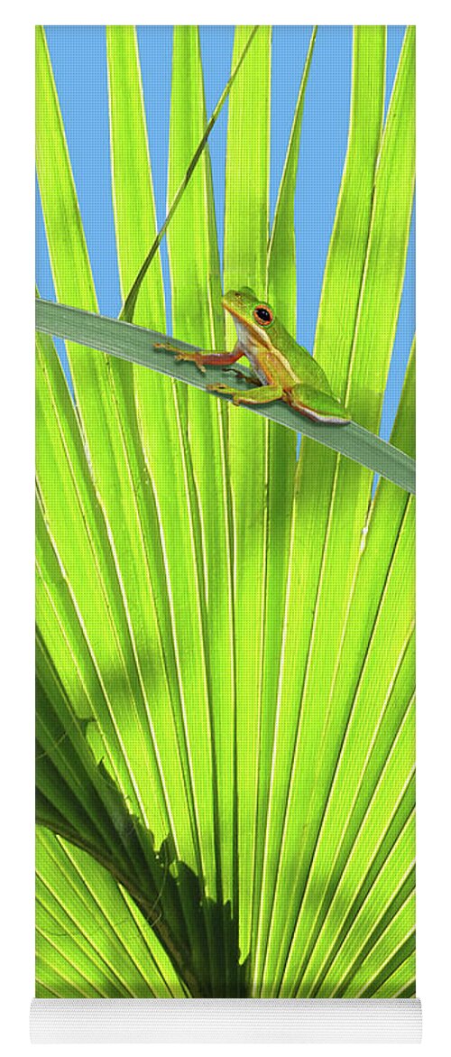 Palmetto Yoga Mat featuring the digital art Saw Palmetto and Frog by M Spadecaller