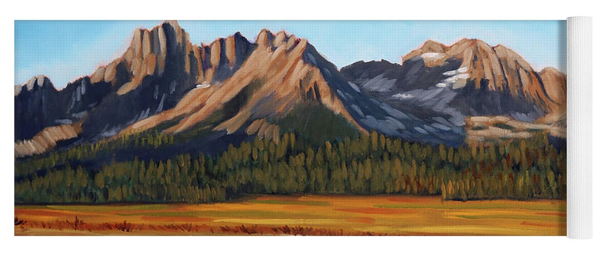 Sawtooth Mountains Yoga Mat featuring the painting Sawtooth Mountains - Iron Creek by Kevin Hughes