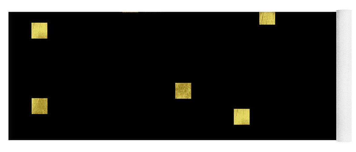Elegant Yoga Mat featuring the digital art Scattered gold square Confetti gold glitter confetti on black by Tina Lavoie