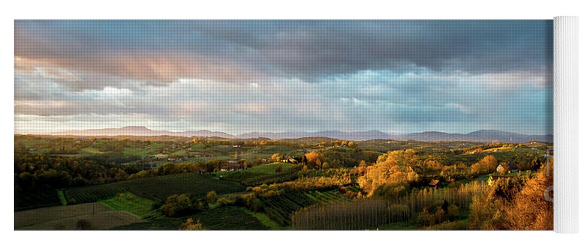 Landscape Yoga Mat featuring the photograph Scenic Autumnal Landscape at Sunset in Austria by Andreas Berthold