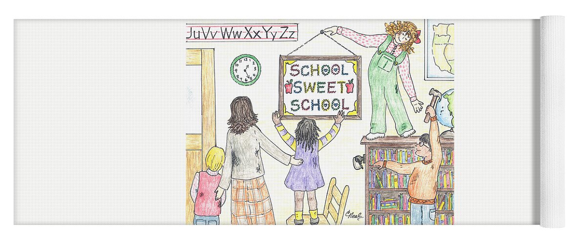 School Yoga Mat featuring the drawing School Sweet School by Carol Neal