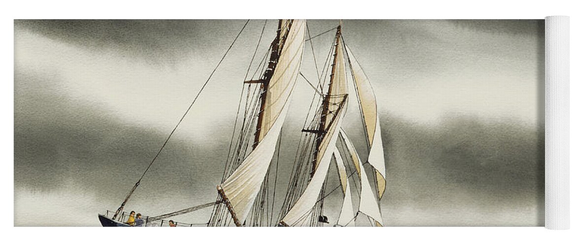Tall Ship Print Yoga Mat featuring the painting Schooner BLACKFISH by James Williamson