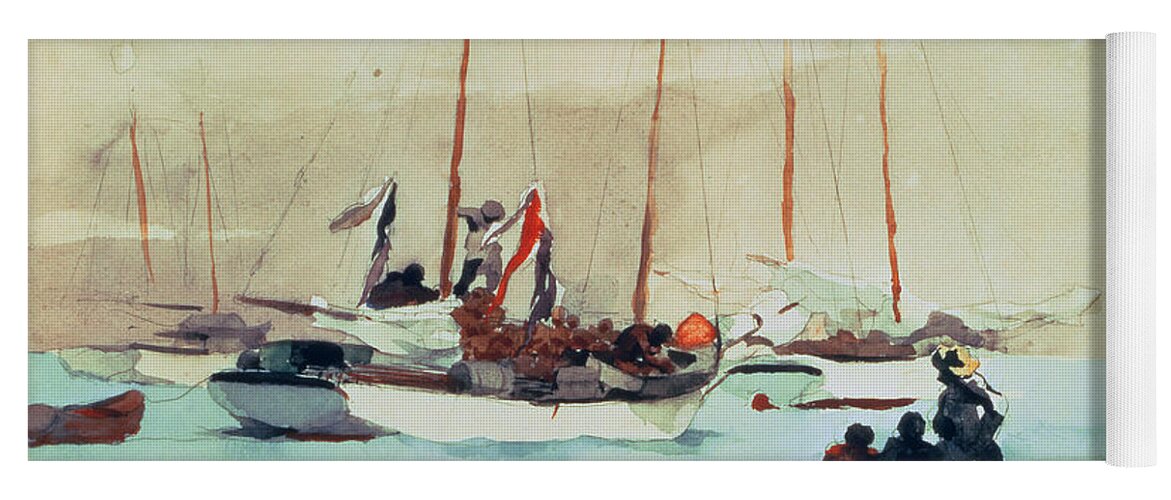Boat Yoga Mat featuring the painting Schooners at Anchor in Key West by Winslow Homer