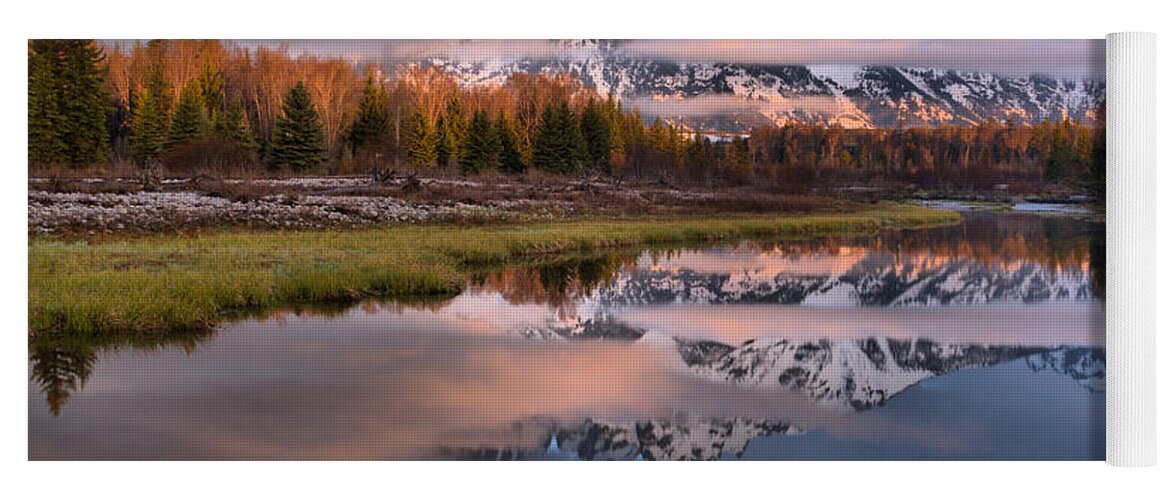 Teton Yoga Mat featuring the photograph Schwabacher Spring Sunrise Scene by Adam Jewell