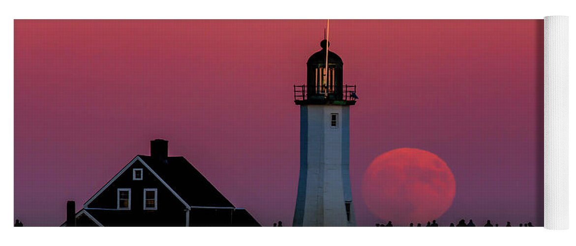 Lighthouse Yoga Mat featuring the photograph Scituate Supermoon by Rob Davies