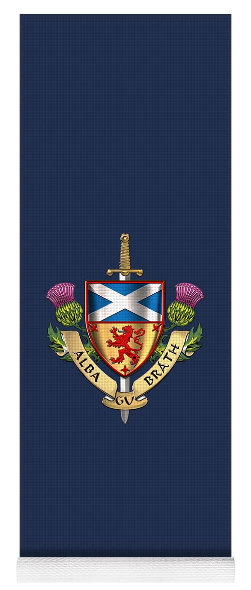 “world Heraldry” Collection Serge Averbukh Yoga Mat featuring the digital art Scotland Forever - Alba Gu Brath - Symbols of Scotland over Blue Velvet by Serge Averbukh