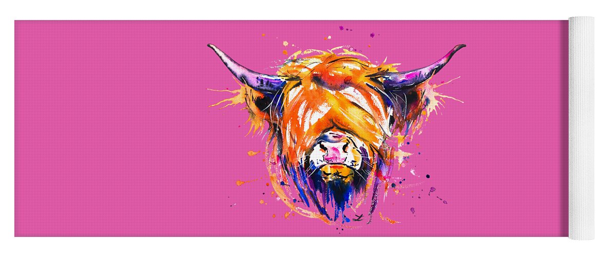 Highland Cattle Yoga Mat featuring the painting Scottish Highland Cow by Zaira Dzhaubaeva