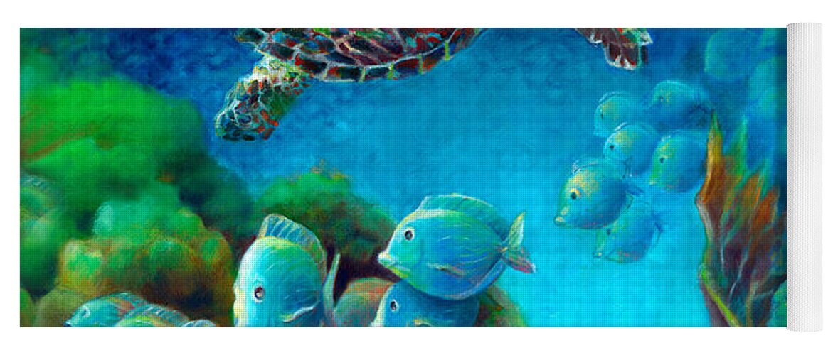 Canvas Prints Yoga Mat featuring the painting Sea Escape III - Gemstone Hawksbill Turtle by Nancy Tilles