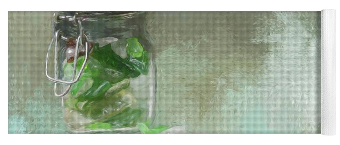 Sea Glass Yoga Mat featuring the photograph Sea Glass in a Jar by Eva Lechner