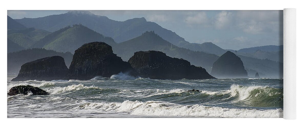 Beaches Yoga Mat featuring the photograph Sea Stacks and Surf by Robert Potts