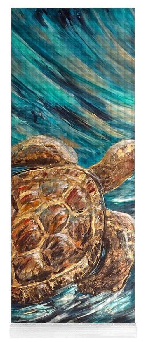 Sea Yoga Mat featuring the painting Sea Turtle Wave Guam by Michelle Pier