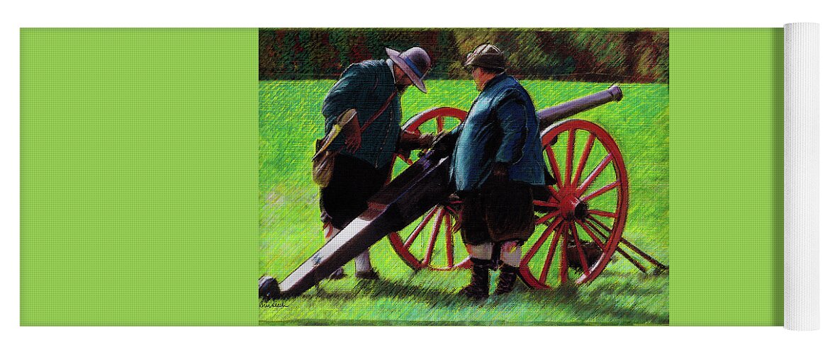 Sealed Knot Yoga Mat featuring the mixed media Sealed Knot, Loading the Cannon by Ann Leech