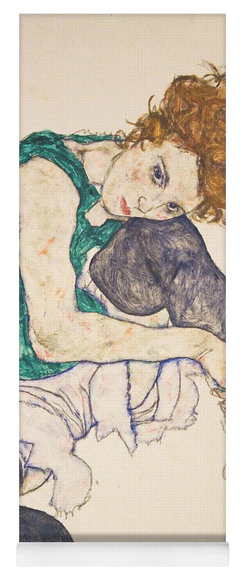 Egon Schiele Yoga Mat featuring the drawing Seated Woman with Legs Drawn Up by Egon Schiele