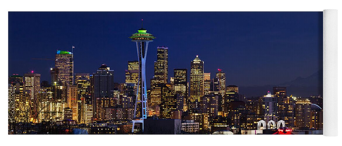Seattle Yoga Mat featuring the photograph Seattle Seahawks Space Needle by Mary Jo Allen