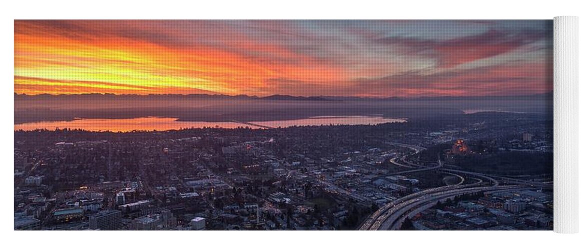 Seattle Yoga Mat featuring the photograph Seattle Sunrise from the Columbia Center by Mike Reid