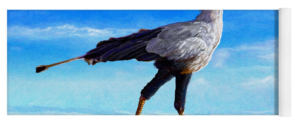 Kenya Yoga Mat featuring the painting Secretary Bird by Anthony Mwangi