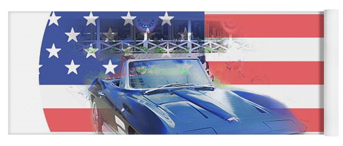 Usa; Flag; Us Flag; Red; White; Blue; Vette; Vintage; Vintage Sports Car; Corvette; Fast Car; Red White And Blue Yoga Mat featuring the photograph See the USA by Judy Hall-Folde