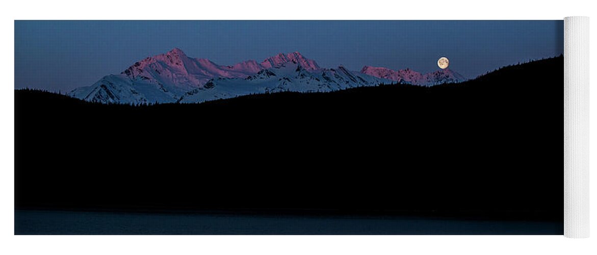 Landscape Yoga Mat featuring the photograph Setting Moon over Alaskan Peaks II by Matt Swinden