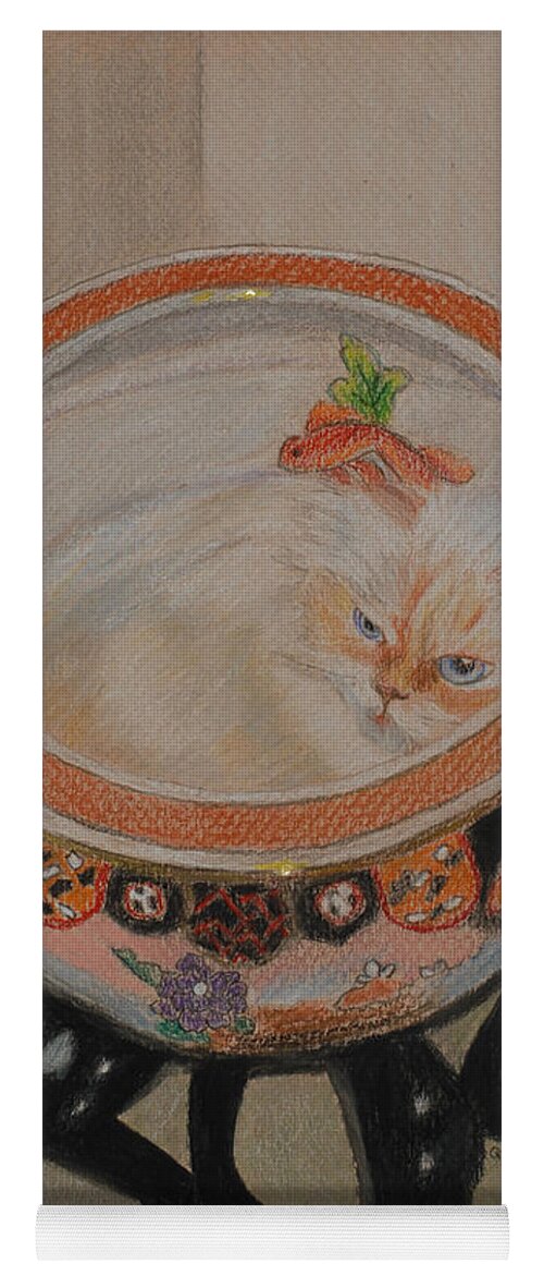 Cat Yoga Mat featuring the drawing Shakespeare in a Chinese Fishbowl by Quwatha Valentine
