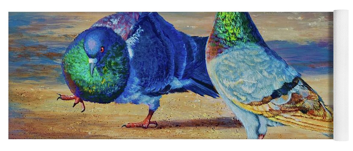 Pigeon Yoga Mat featuring the painting Shall we Dance? by AnnaJo Vahle
