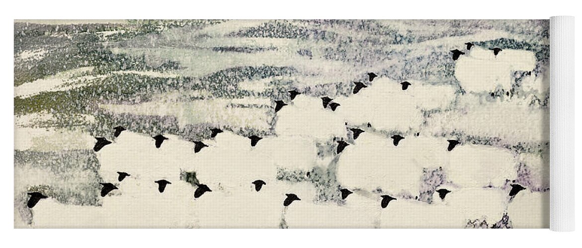 Sheep In Winter Yoga Mat featuring the painting Sheep in Winter by Suzi Kennett